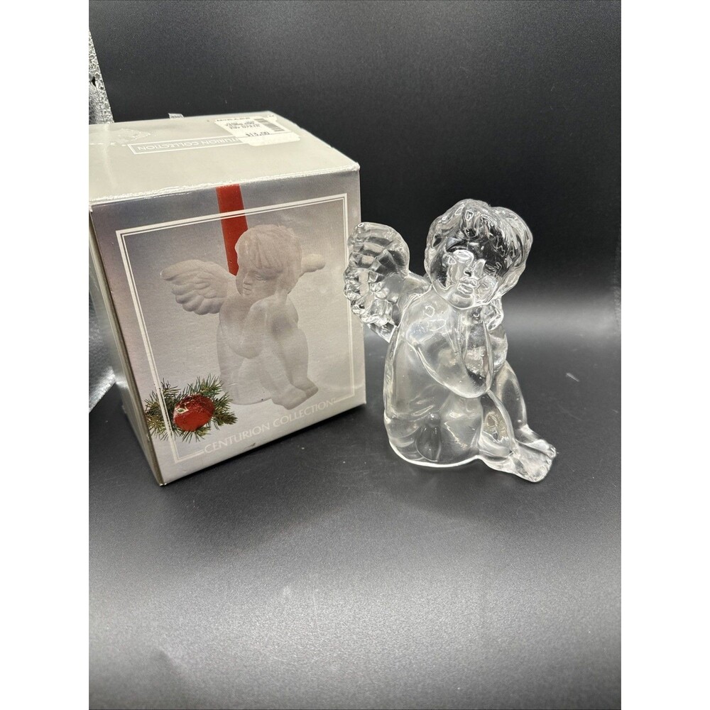 Vintage Clear Glass Winged Angel Cherub Candle Holder Centurion Collection